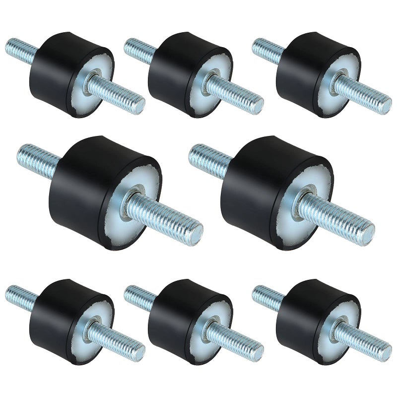 Ziqi 8Pack M8 Rubber Studs Shock Absorber Anti Vibration Isolator Mounts  M8-20mm Rubber Cylindrical Vibration Isolation Mount with 2 Threaded Studs  for Air Compressors  Pump  Garage Motor  Diesel Engines - Image 1